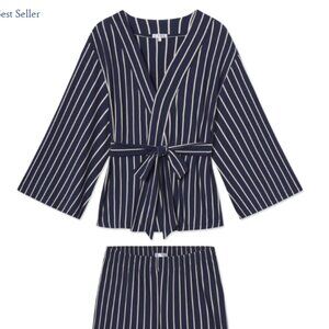 LAKE Pajamas DreamModal Kimono Pajama Set in English Navy Vertical Stripe